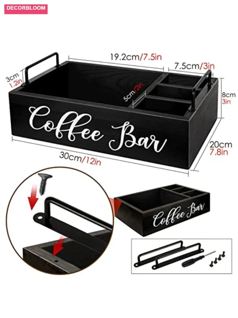 Solid Wood Coffee Station Organizer with 4 Compartments for K-Cups and Tea Bags